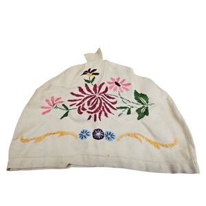 Tea Cozy Cover Cream 1900s Hand Embroidered Floral Antique